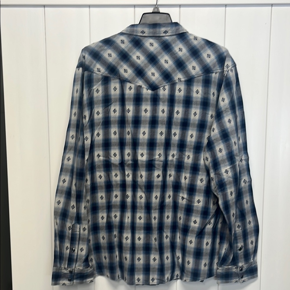 NWT Men’s Cody James (Bootbarn) Blue Plaid Snap Long Sleeve Shirt 4X - Picture 7 of 7